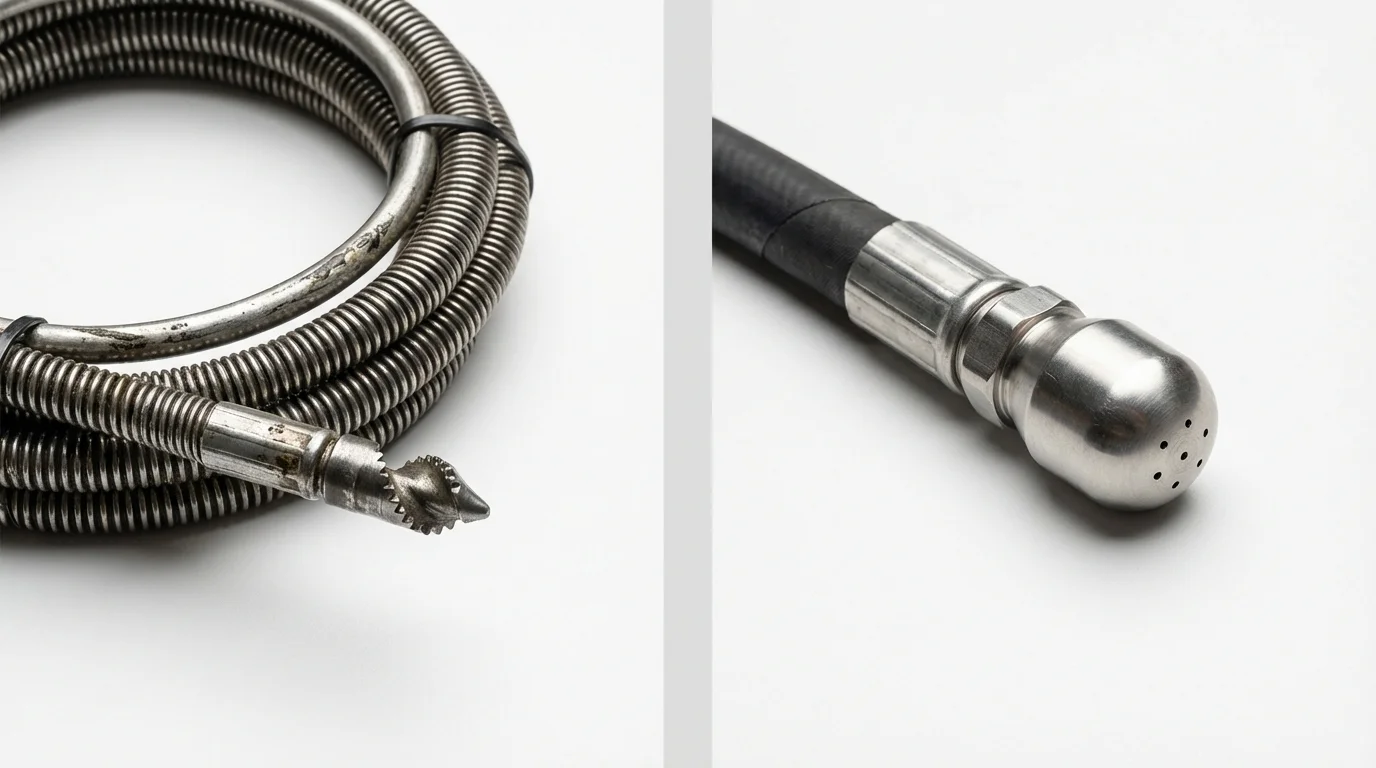 Drain snake cable and hydro jetting nozzle used for drain cleaning in Colby, WI