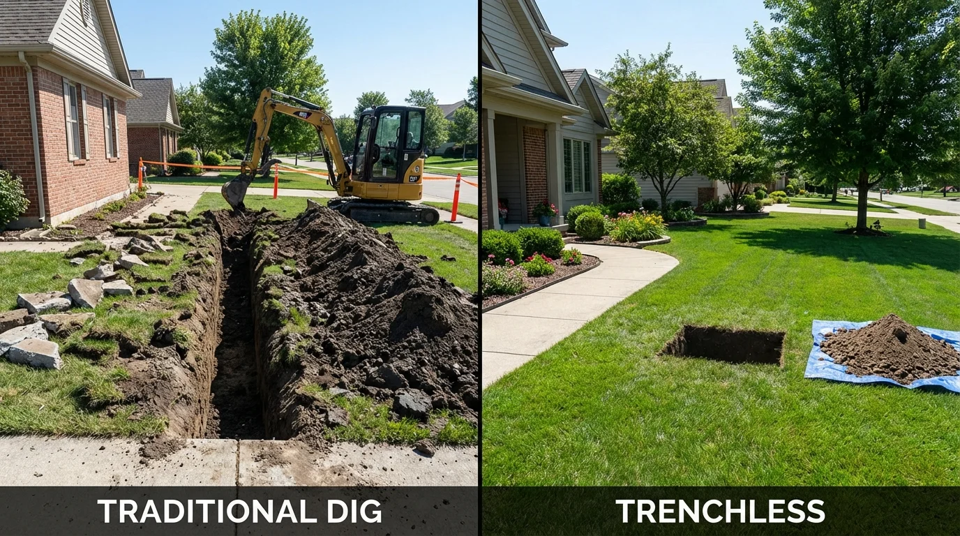 Trenchless sewer repair with minimal yard damage versus traditional excavation in Colby, WI